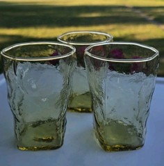 Set of 3 Morgantown Crinkle Glass TOPAZ 10oz Flat Tumblers EUC
