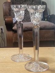 DURAND Lead Crystal Candle Holders 9 H x5 Base X 2.75 Top Holder Beautiful!