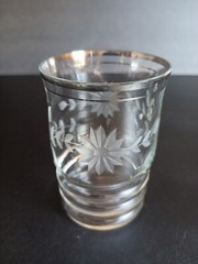 Floral Etched & Ribbed Juice Glasses With Silver Trim Set of 7
