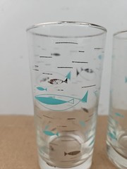Vintage Libbey Mediterranean Atomic Fish Motif Tumblers Set Of 2 MCM Retro