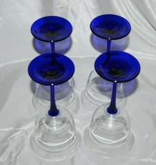 Set of 4 Hock Cobalt Blue Stemmed Wine Glasses 7 1/8” Tall EXCELLENT