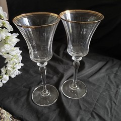 Vintage Set Of 2 MIKASA Jamestown Gold Trim Crystal Wine Glasses 8.75” EUC