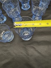 Pilgrim Glass ADAMS Set 8 RARE Vtg Aqua Blue FOOTED TUMBLERS Raised Shell
