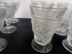 Antique Duncan Scroll Stippled EAPG Glass 13 Pc Goblet Sherbet Set c1880