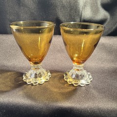 Vintage Set Of 2 Boopie Bubble Berwick Amber Glass Cordial Wine or Juice Glasses