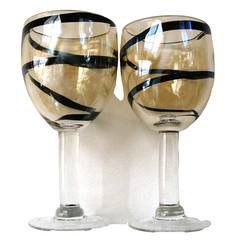 4~SWIRLINE~Hand Blown~IRIDESCENT~Spiral~STEM WINE GOBLETS~Shampagne Color