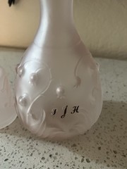 Vintage Pink Frosted Glass Bedside Water set Lilly Valley Read