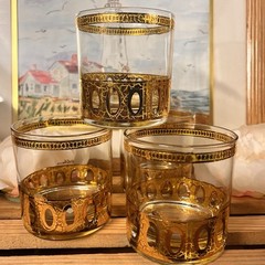 Set of 4 Culver Ltd. Antigua Old Fashioned Bar Glasses Trimmed In 22kt Gold