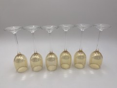 SET OF 6 (SIX) 4 oz Marigold Gold Clear Stem Liquor Crystal Goblets 6-7/8” Tall