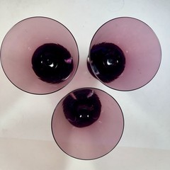 Set 3 Bryce Wilmington Purple Amethyst Wine Water Goblet Glass Cube Stem 5-3/8”