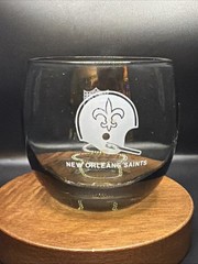 Vintage 1970s New Orleans Saints Smoked Glasses NFL Tumbler Glass Rolly Polly