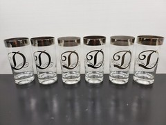 6 Glastonbury Monogram Platinum D Highball Glasses Set Silver Band Thorpe Style