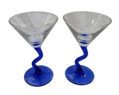 Vintage Libbey Cobalt Blue Z Stem Mini Martini Cocktail Glasses GUC A Pair
