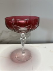 Nachtmann Tall Sherbet Pink Cranberry Cut To Clear Crystal