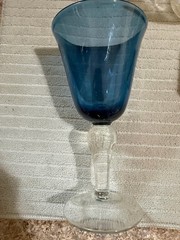 Large Cobalt Blue & Clear Glass Wine Goblet Stemmed Drinking Glass Nice Clean!