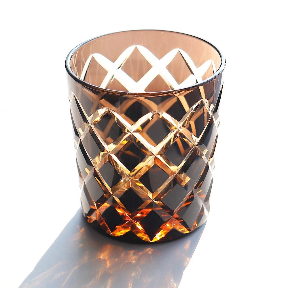 Black Hand Cut To Stripes Whiskey Glasses Edo Kiriko Crystal Glass Tumbler 9oz