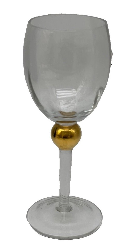 Gibson Golden Solitaire Water 12 Oz Goblet Wine 24K Optic Glass Steam 8.5″ Vtg