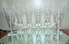 6- Rock Sharpe 3005-2 Etched Floral Water Goblets 1930-1940