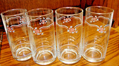 Set (4) Corelle Breakfast Rose Pattern 14oz. Drink Glasses 5.8″ Barware O17/O18
