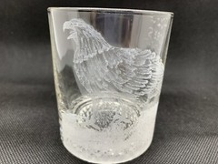 VTG Hand Etched Azores Glass Artist Signed Eagle Double Old Fashioned Portugal