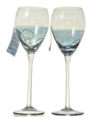ION TAMAIAN Art Glass Wine Glass Blue Tint Set/2 Hand Painted Signed Romania New