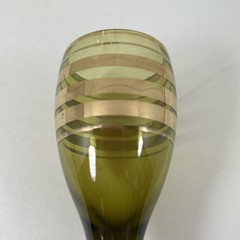 4 Green Tone Sherry Glasses w Gold Stripe Trim 5” Vintage