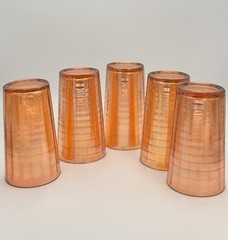 VTG Jeanette Marigold Iridescent Block Optic Tall Highball Glasses Carnival READ