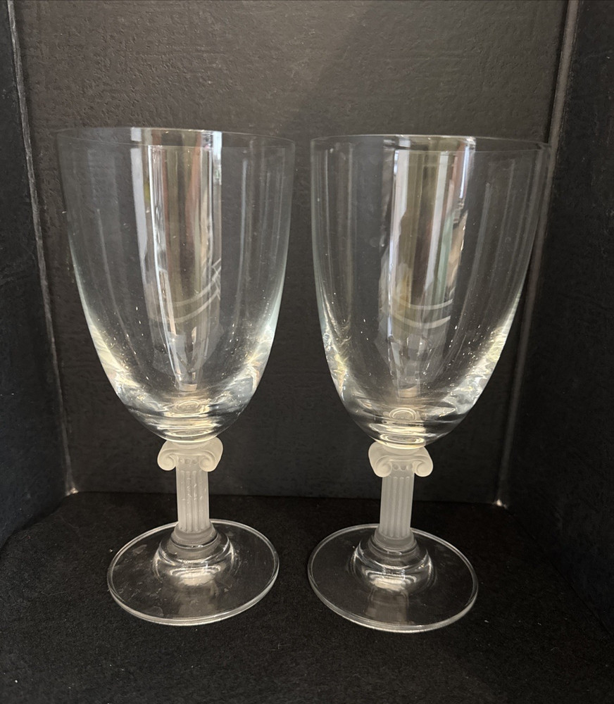Set of 2 Mikasa Parthenon Frost Iced Tea Wine Glasses 7 3/8″ Frosted Column Stem