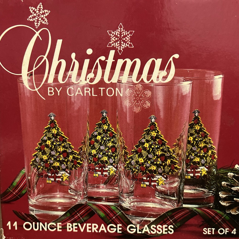 Vintage 1985 Christmas By Carlton 11 Ounce Beverage Glasses Set Of 4