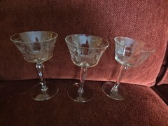 Crystal Champagne Glasses 3 Beveled Around And Etched Beautifully