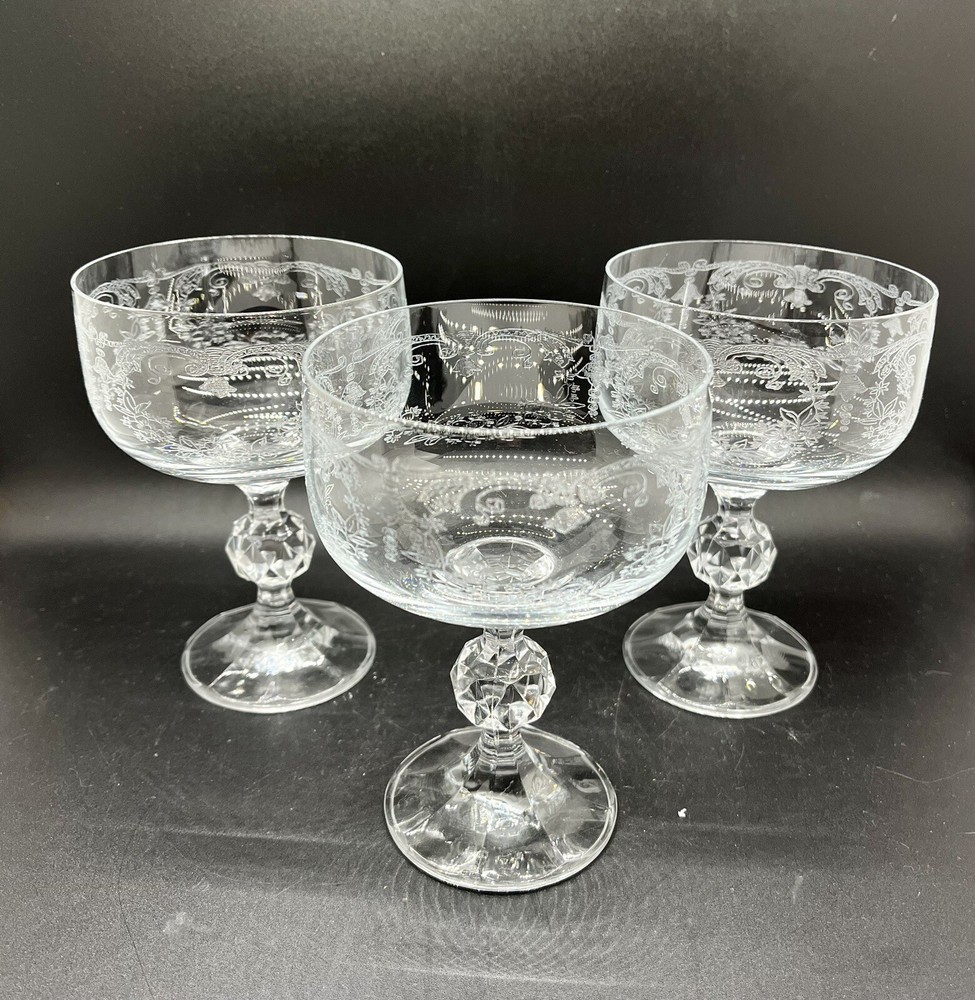 Champagne Tall Sherbet Glasses By Import Associates Beautiful Etched Crystal 🤍