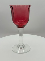 Cranberry Luster Cordial/Wine Glass, with Scalloped Rim and Clear Stem