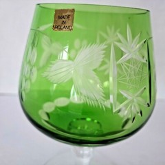 Vintage Bohemian Emerald Green Cut to Clear Brandy Snifter Glass Poland