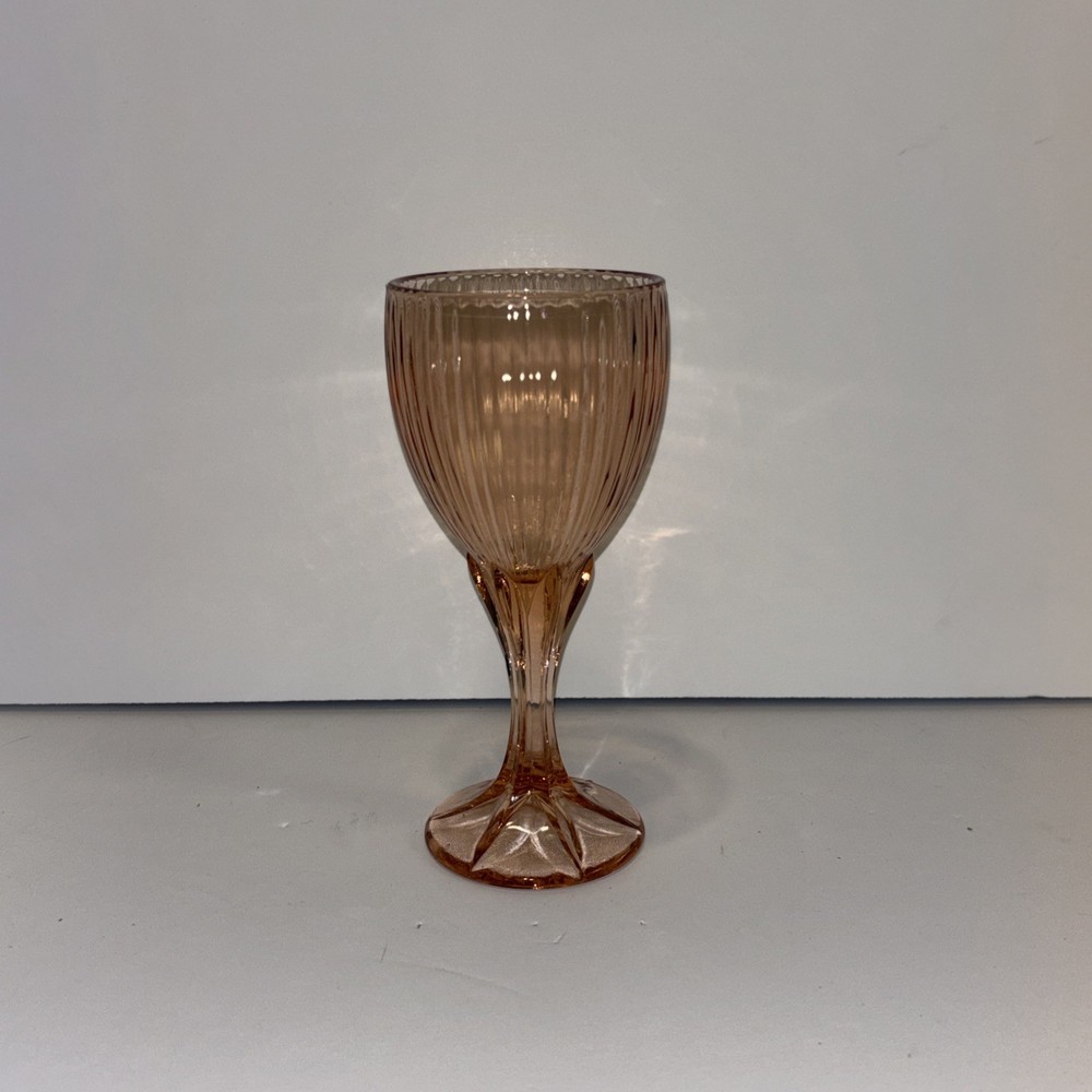 1 Fostoria Monet PINK PEACH Ribbed Footed Water Ice Tea Glass Goblet 7 3/8″