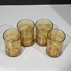 Vintage Libbey Juice Glasses 1970s St. Claire Retro MCM Amber Striped Set of 4