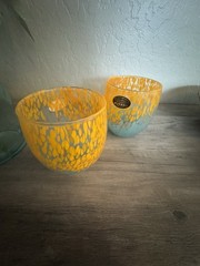 Murano Crystal Confetti Stemless Wine Glasses Italy Blue (lot of 2) Barware New