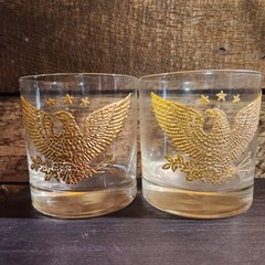 VTG Gold Encrusted American Bald Eagle Old Fashion Barware Glasses (Set Of 2)