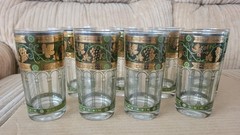 Vintage Cera Glass 22K Gold «Golden Grapes» Green Drinking Glass Set