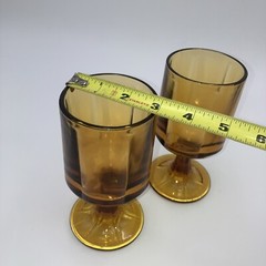 3 Colony Nouveau Riviera Amber Wine Glasses 5 1/2x 2 1/4 Pressed Glass Footed