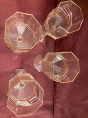Vintage Set of 4 Art Deco Geometric Pink Acrylic Wine Glasses/Goblets