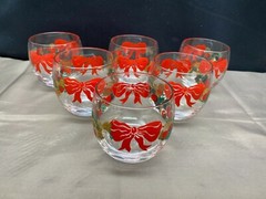 Set of 6 ~ Roly Poly «CHRISTMAS WREATH» Fruit Glass Tumblers ~ 3 1/4″ Tall