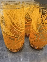 NIB Vintage 4 Piece Set Anchor Hocking Amber Wheat 12 oz Glasses. Orig package