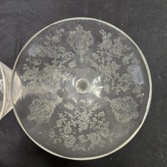 Vintage Etched Champagne Crystal Glasses Pair Clear Floral Rococo Stem Decor