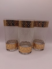 Vtg. Culver Ltd. Scintilla 22K Gold Highball Tumblers 3 Floral Diamond Glasses