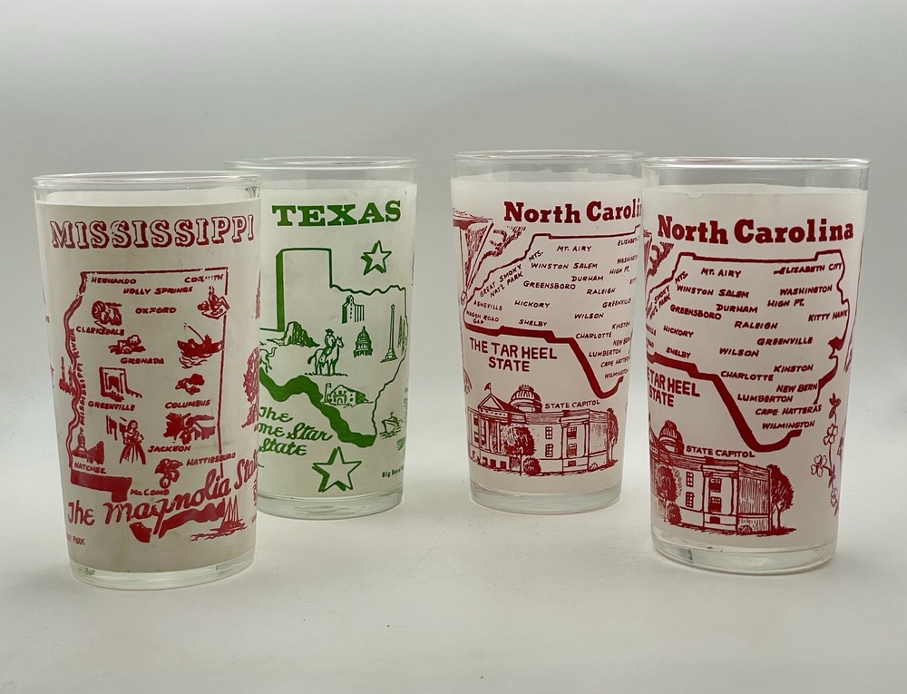 Vintage State Souvenir Juice Glasses Federal Glass Co – Pick from NC, MS & TX