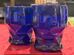 Lovely Pair Vintage Viking Glass Georgian Cobalt Blue Glasses Set of 2 Ex Cond