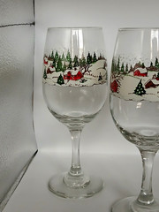 4 Vintage Winter Village Water Goblets by Libbey Glass 7 3/4″