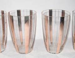 Elegant 5 pc Wide Gold Band & Striped Glass Highball Tumbers