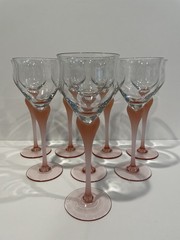 Mikasa Sea Mist Coral Frosted Stemmed Water/Wine Glasses Vintage 9 ¼” Set of 8