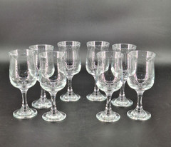 8 Vtg Glass Stemmed Cordial Flared Top Barware Glasses Water Goblets 6.5″